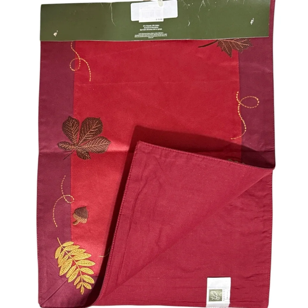 Thanksgiving Decor Table Runner Country Home Falling Leaves Lined 13x36 NWT